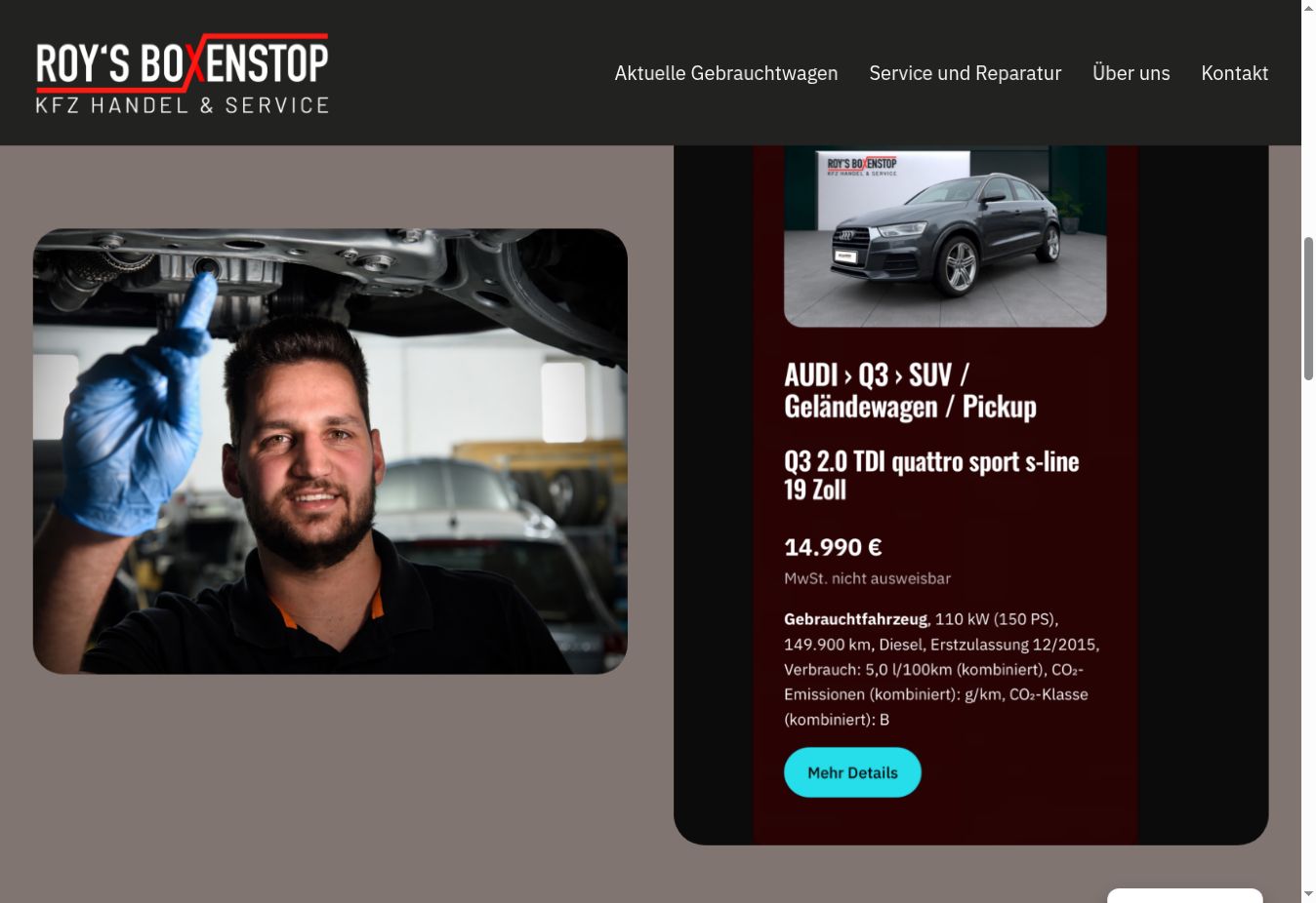 Ansicht der von Markus Baron gestalteten WordPress-Website für Roy’s Boxenstop
